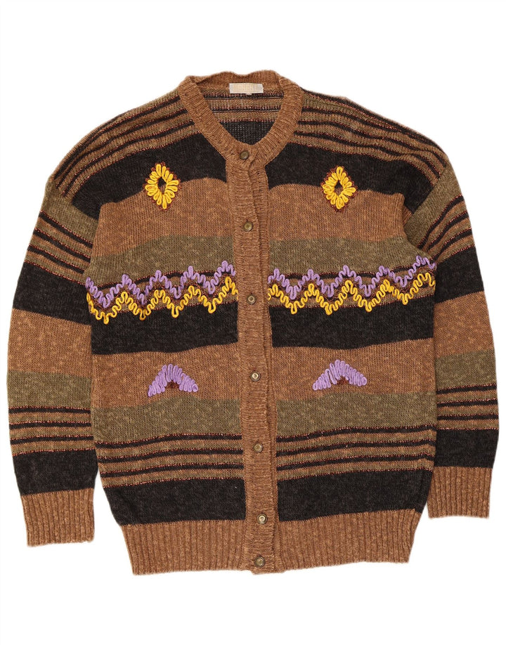Vintage dame cardigan sweater Stor brun stribet hør