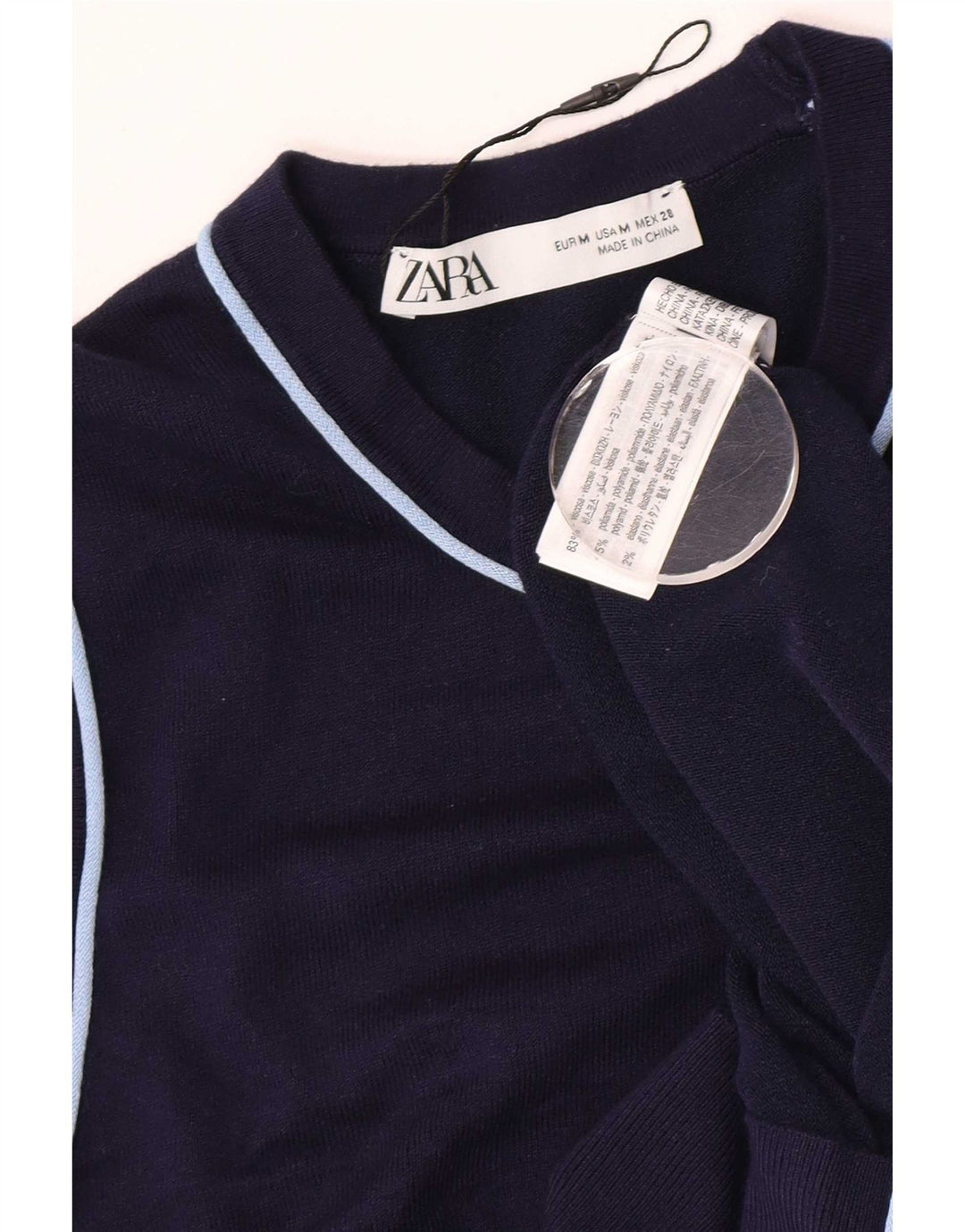 Zara Dame Vest Tank Top UK 12 Medium Navy Blue Viscose