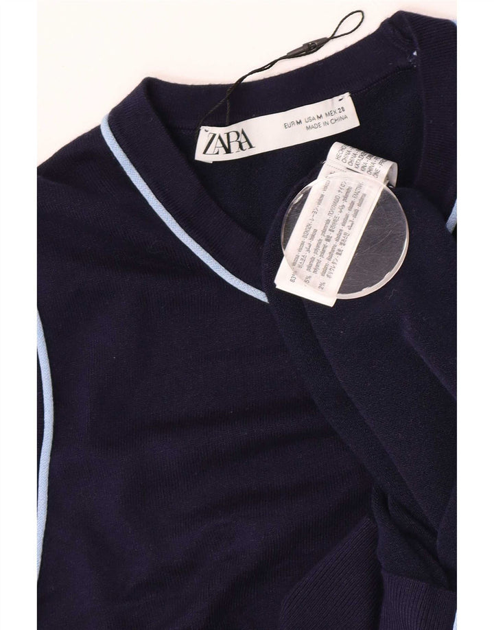 Zara Dame Vest Tank Top UK 12 Medium Navy Blue Viscose