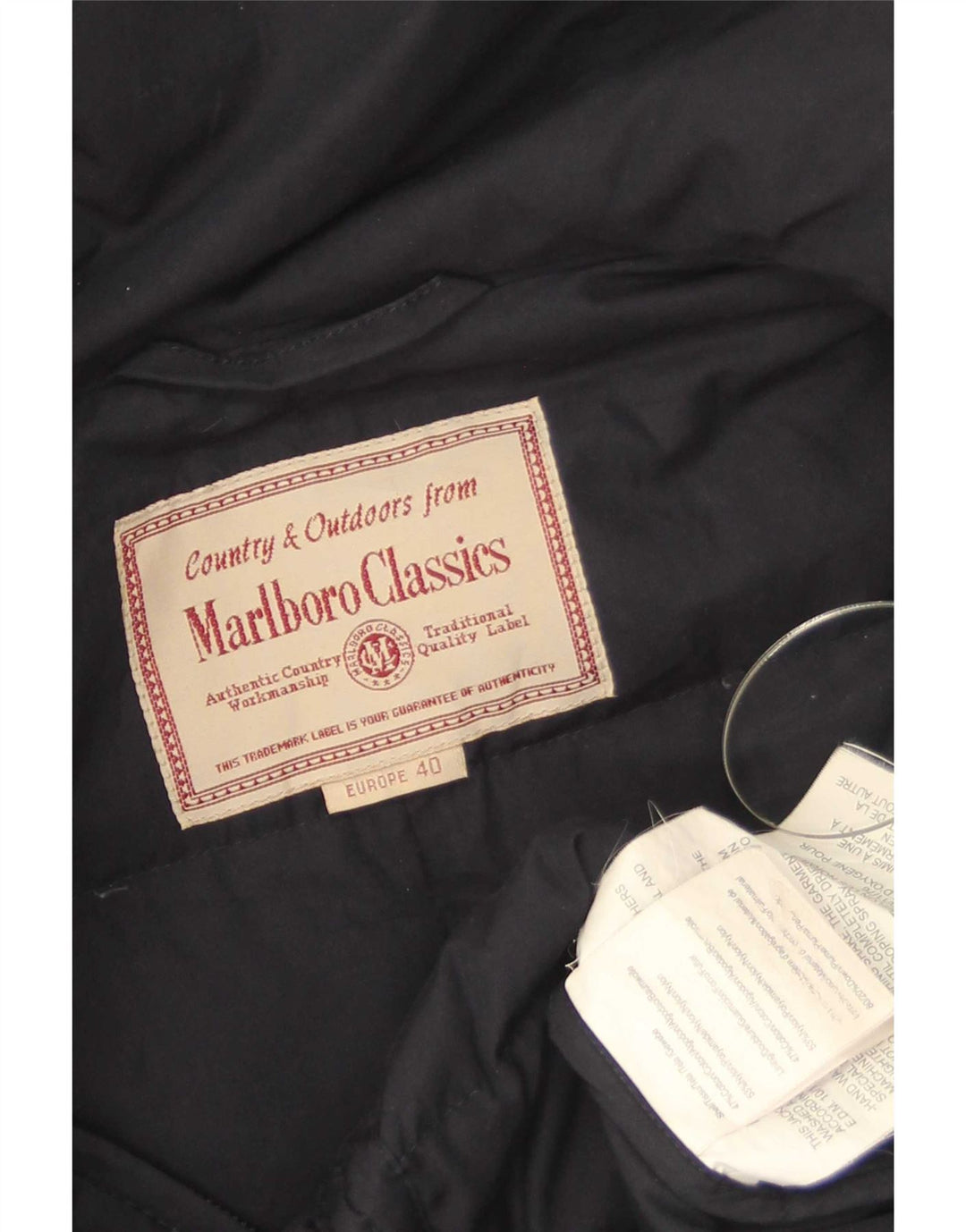 Marlboro Classics Dame Hætte Vatteret Frakke EU 40 Medium Navy Blue Bomuld
