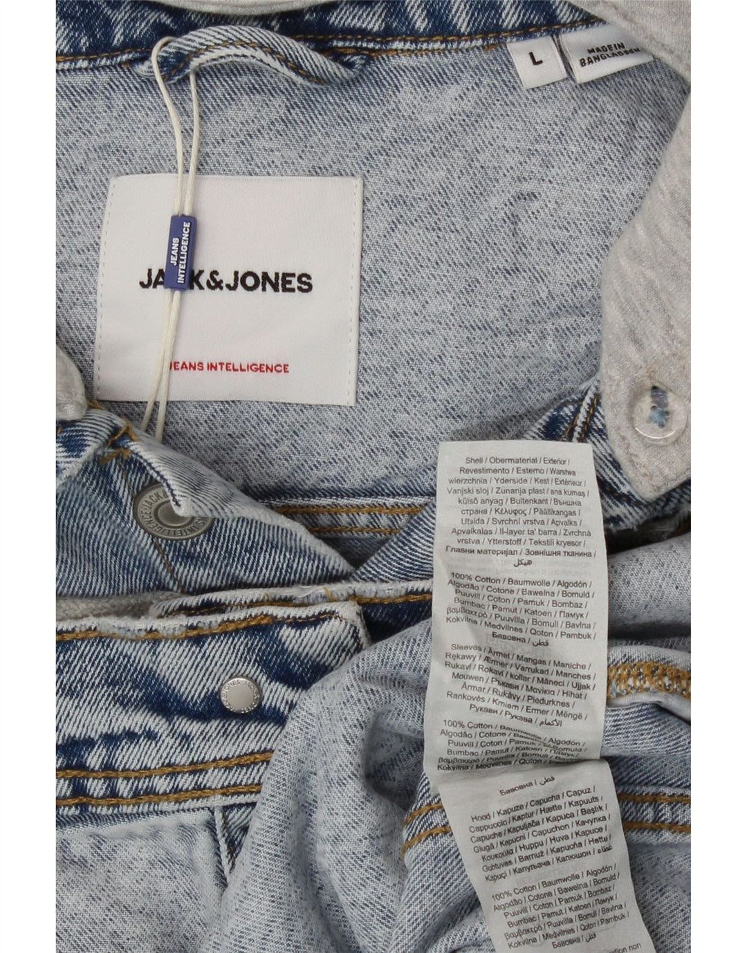 Jack & Jones Herre denimjakke med hætte UK 40 Stor blå farveblok