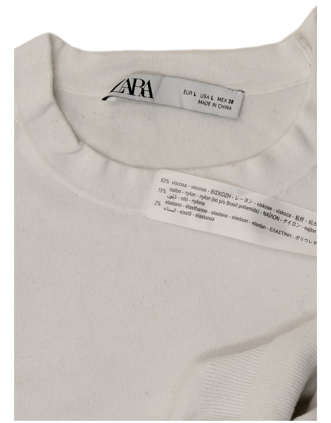 Zara Womens Crop T-Shirt Top UK 14 Large White Viscose