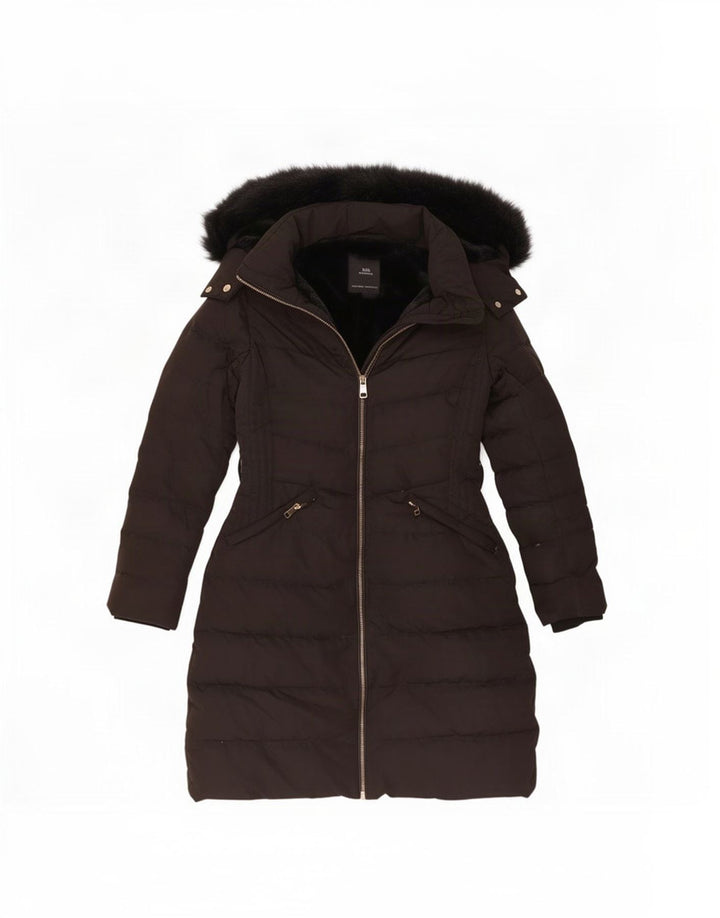 Zara Dame Hætte Polstret Frakke UK 10 Small Black Polyester