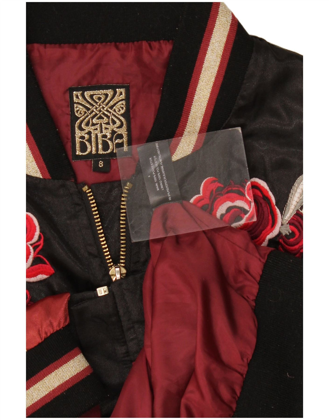 Biba Graphic Bomber Jacket UK 8 Small Black Floral Polyester