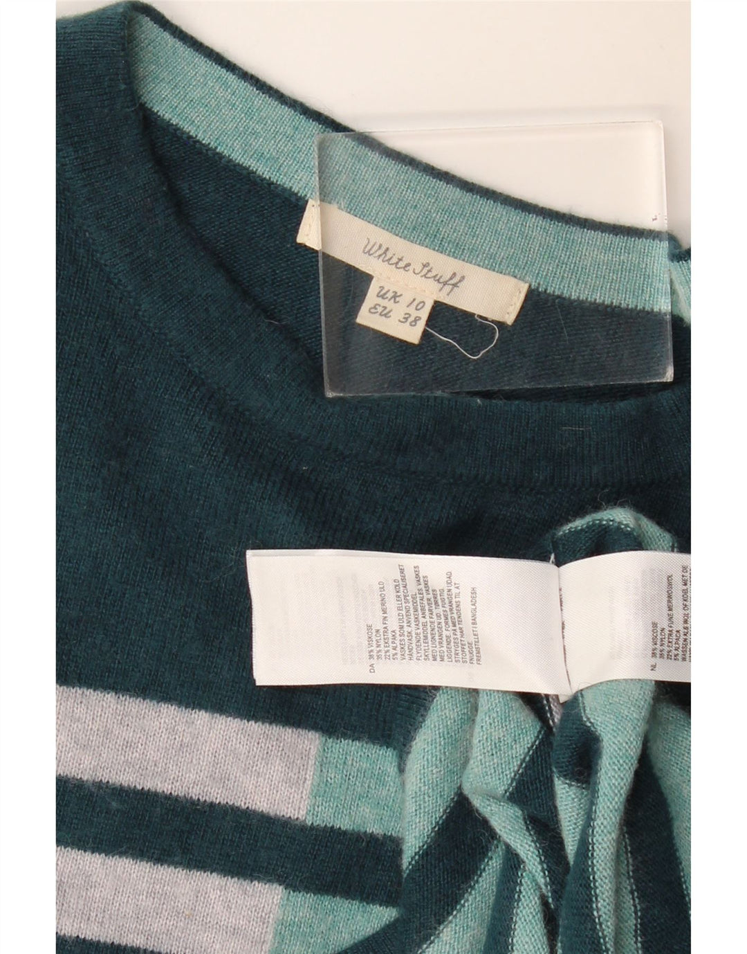 White Stuff Dame Boat Neck Jumper Sweater UK 10 Lille Grøn Stribet