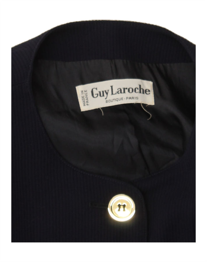 GUY LAROCHE Womens Longline Blazer Jacket UK 14 Medium Navy Blue Vintage Guy Laroche and Second-Hand Guy Laroche from Messina Hembry 
