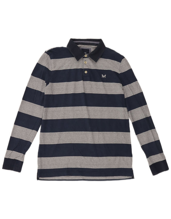 Besætningstøj Langærmet herre poloshirt Medium marineblå stribet bomuld