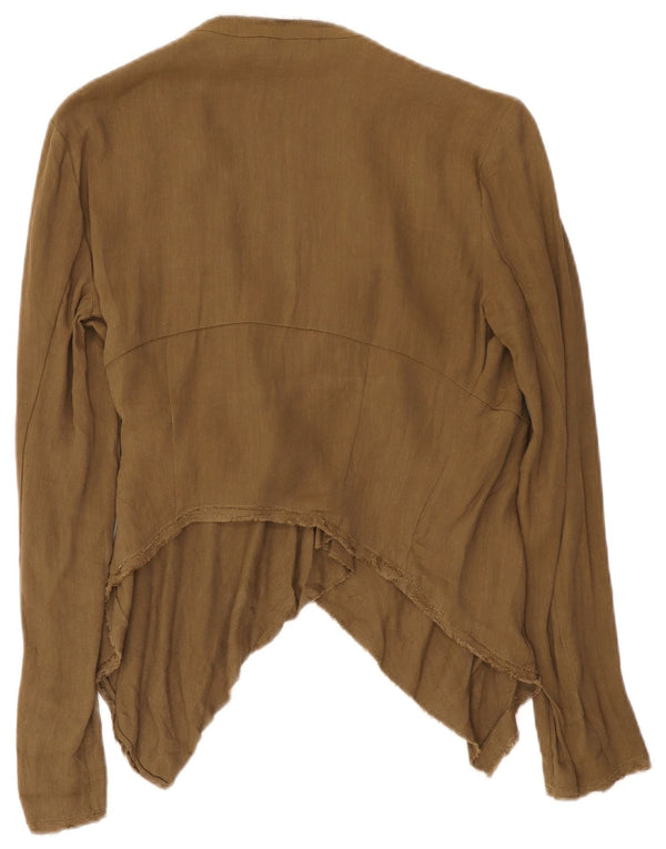 Zara Womens Crop Asymmetrisk Wrap Shirt Bluse UK 10 Small Khaki Colourblock