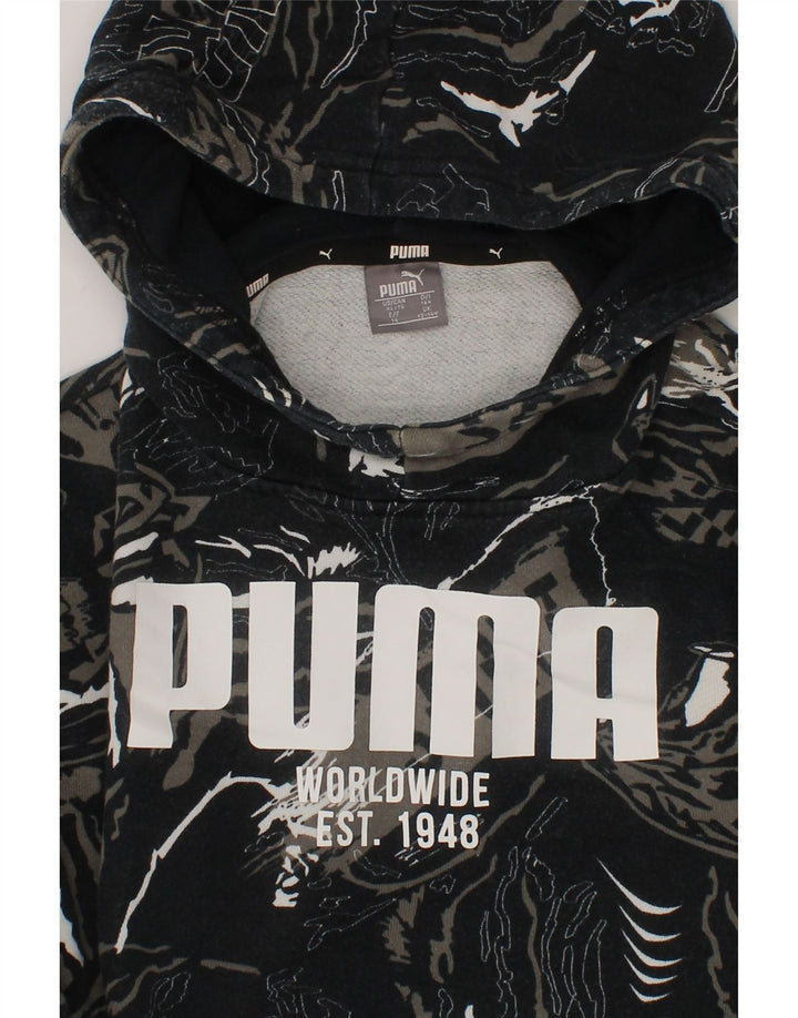 PUMA Boys Abstract Pattern Graphic Hoodie Jumper 13-14 Years Black Cotton Vintage Puma and Second-Hand Puma from Messina Hembry 