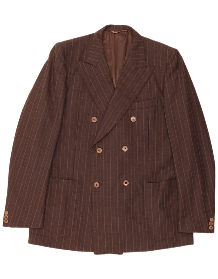 Vintage herre dobbeltradet blazerjakke IT 54 2XL brunstribet