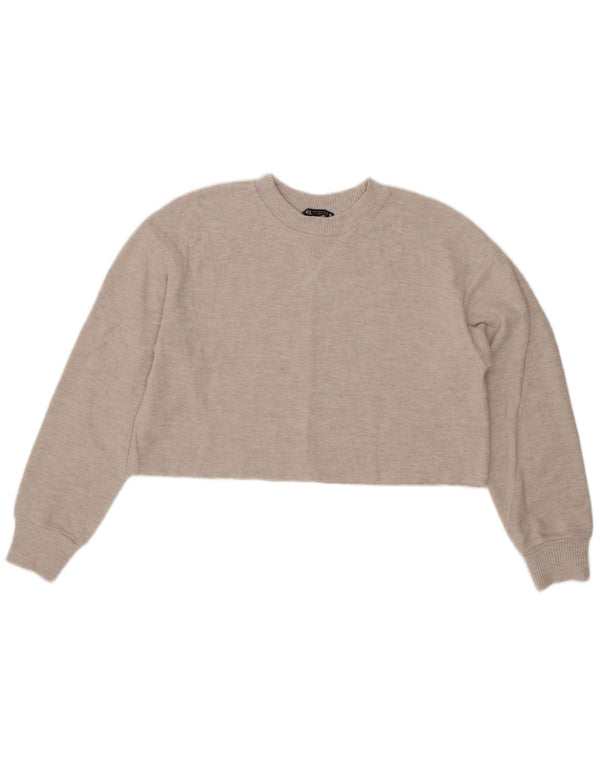 Zara Womens Crop Bluse Top UK 14 Medium Grey Polyester