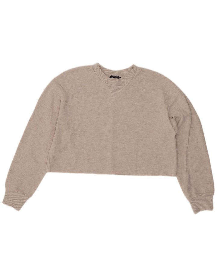 Zara Womens Crop Bluse Top UK 14 Medium Grey Polyester
