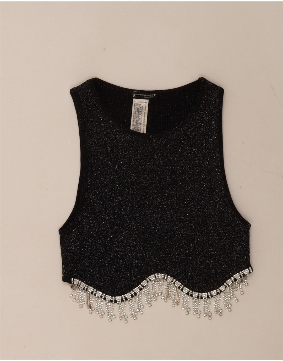 Zara Dame ærmeløs Crop Top UK 4 XS Sort Flecked Polyester