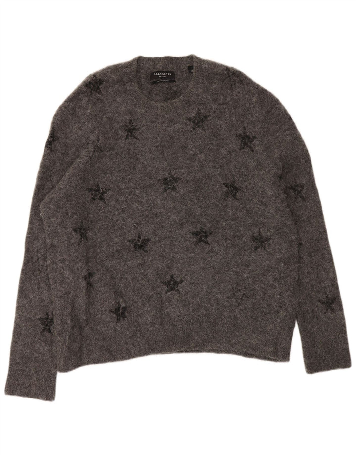 ALL SAINTS Dame sweater med rund hals DK 20 2XL Grå Geometrisk