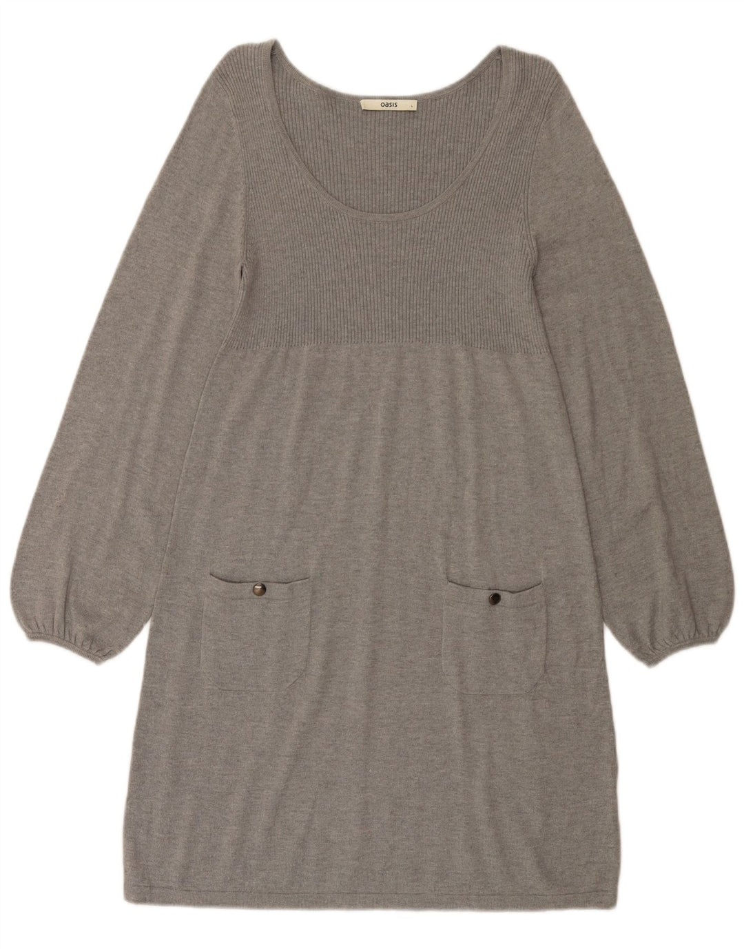 Oasis Dame Jumper Kjole UK 14 Stor Grå Bomuld