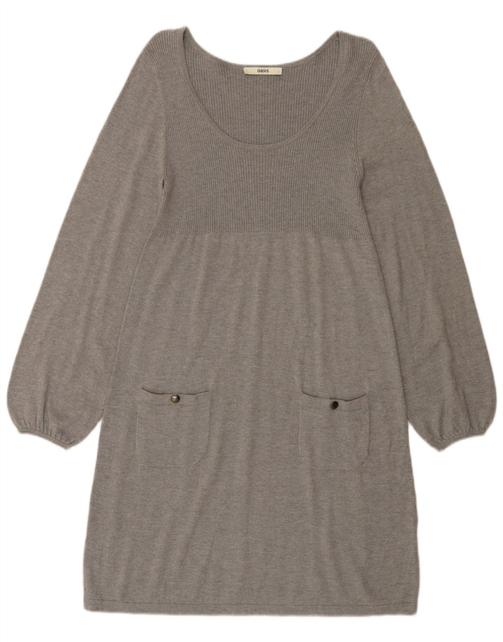 Oasis Dame Jumper Kjole UK 14 Stor Grå Bomuld