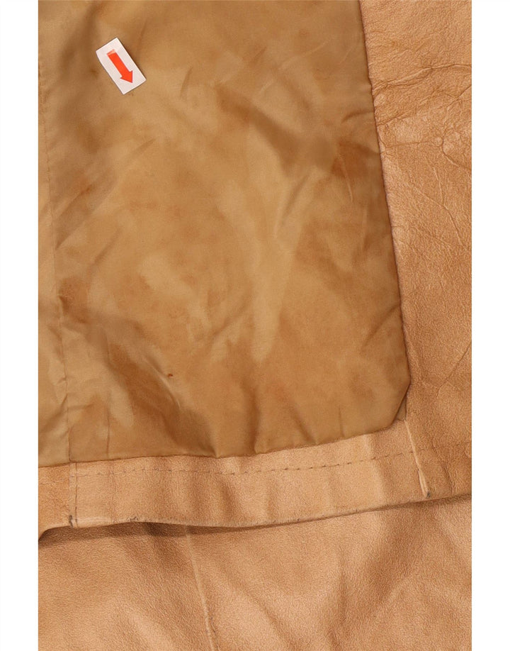 COLOMBUS Womens Full Zip Leather Coat IT 42 Medium Beige Leather