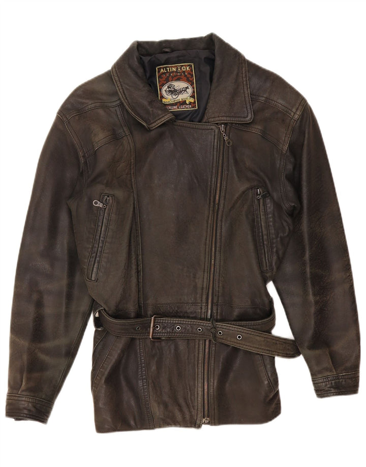 Vintage Dame Læder Oversized Biker Jacket UK 10 Lille brunt læder