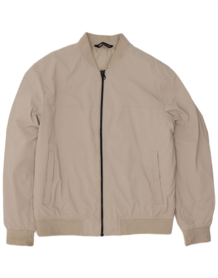 Zara Herre Bomber Jacket UK 40 Large Grå Polyethylen