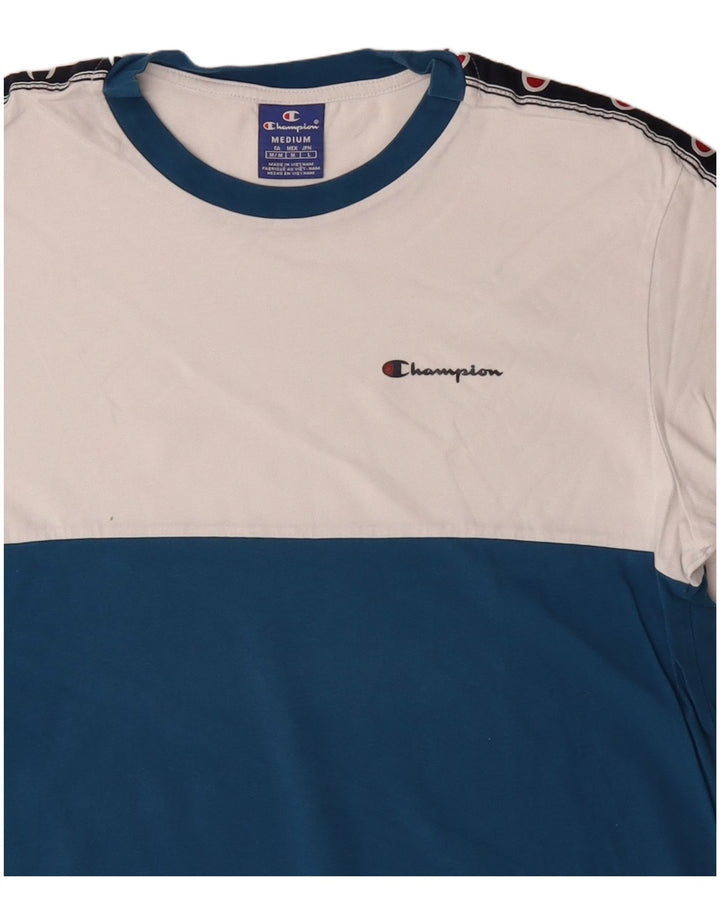Champion Herre grafisk T-shirt Top Medium Blue Colourblock Bomuld