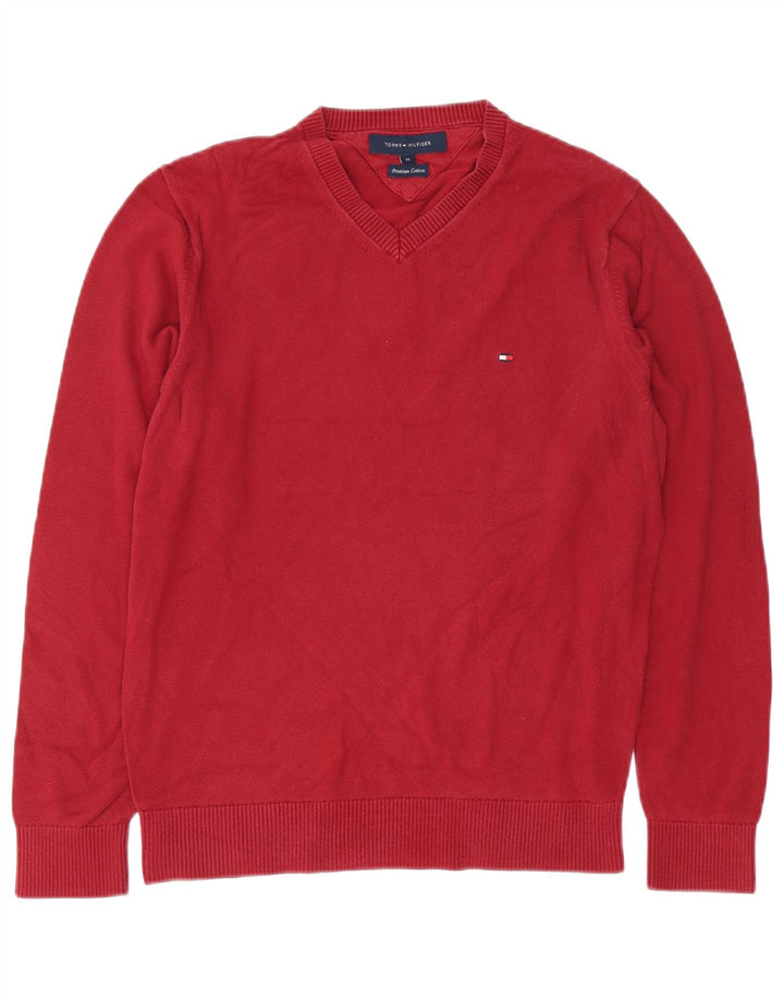 TOMMY HILFIGER Herre V-hals sweater Medium rød bomuld