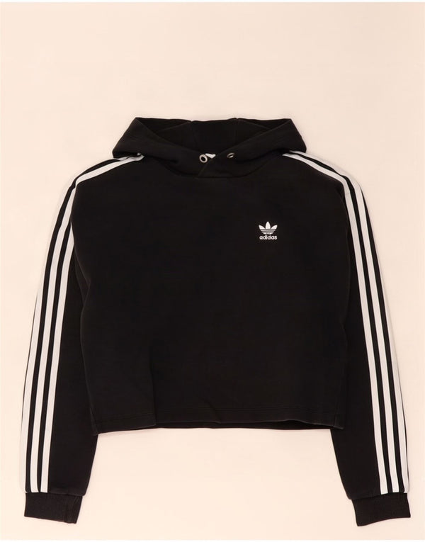Adidas Womens Crop Oversized Hoodie Jumper UK 10 Small Black Bomuld