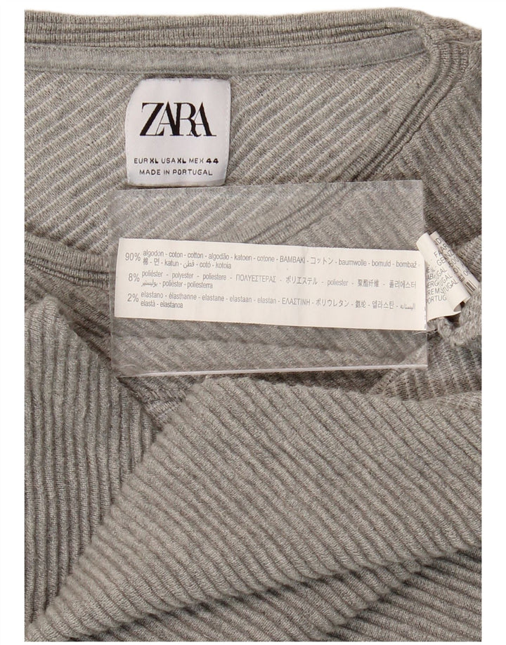 Zara Dame Top Langærmet UK 18 XL Grå Bomuld