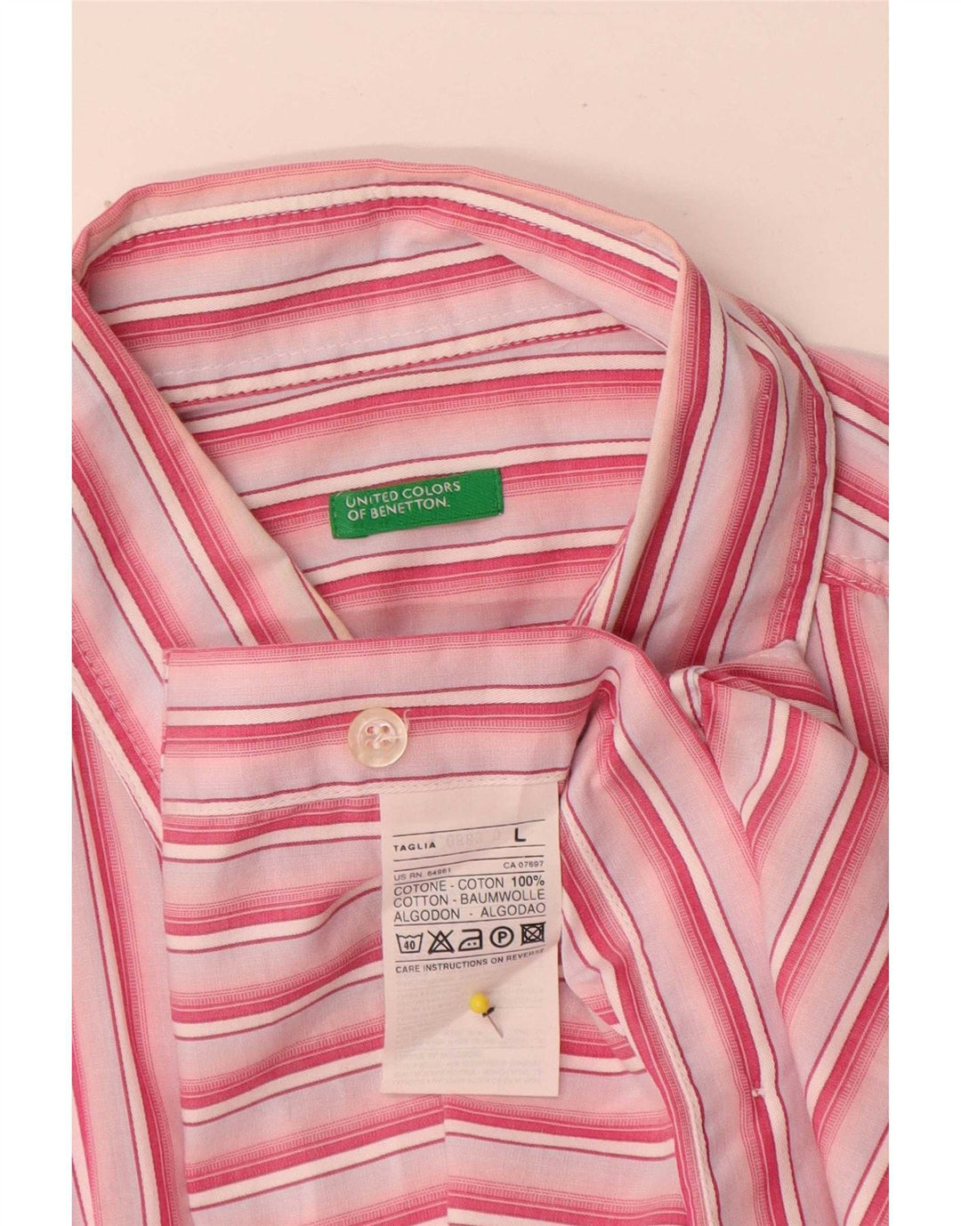 Benetton Kortærmet Herreskjorte Stor Pink Stribet Bomuld