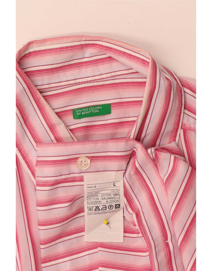 Benetton Kortærmet Herreskjorte Stor Pink Stribet Bomuld