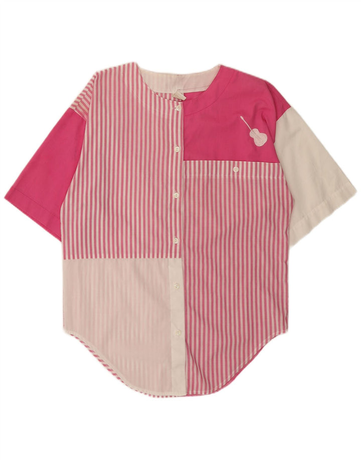 Vintage kortærmet skjortebluse til kvinder EU 40 Medium Pink Colourblock