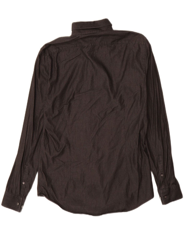 Calvin Klein Mens Slim Fit Shirt Size 39 15 1/2 Medium Black Spotted Cotton
