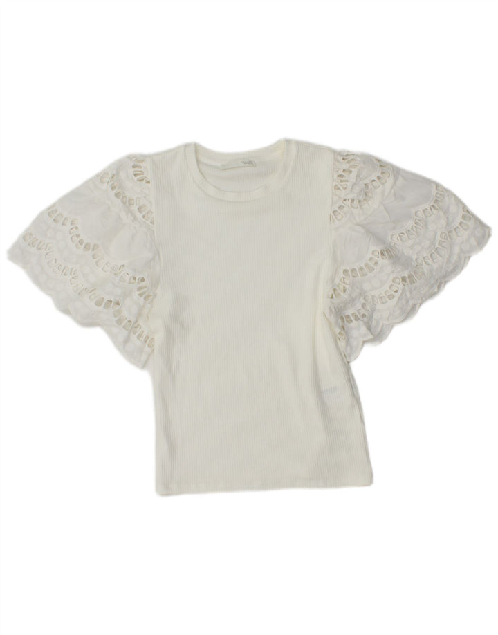 Zara Womens Crop Batwing Bluse Top UK 8 Small White Viscose