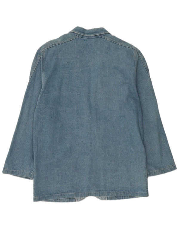 Vintage Dame Longline 2 Button Denim Blazer Jacket UK 12 Medium Blue