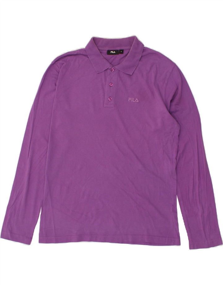 FILA Mens Long Sleeve Polo Shirt Medium Purple Cotton Vintage Fila and Second-Hand Fila from Messina Hembry 