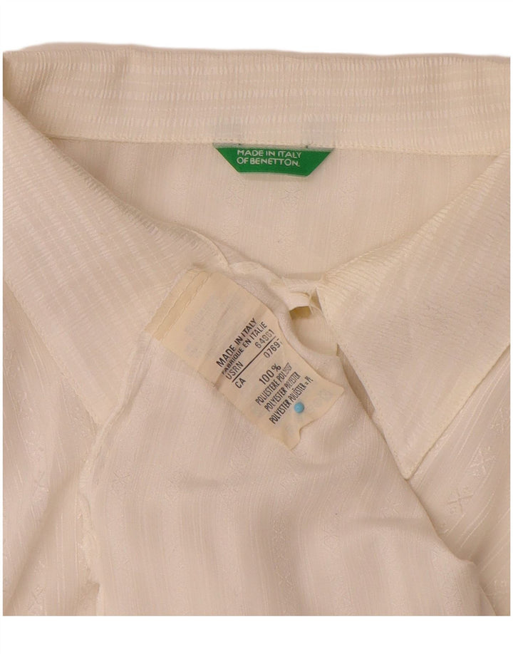 Benetton skjortebluse til kvinder UK 16 Stor hvid stribet polyester