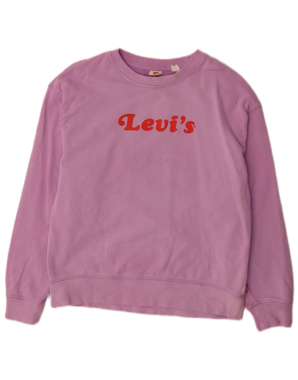 Levi's Womens Grafisk Oversized Sweatshirt Jumper UK 10 Lille lilla bomuld