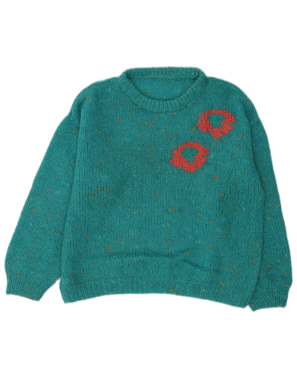 Vintage dame sweater med rund hals DK 16 store blå flækkede