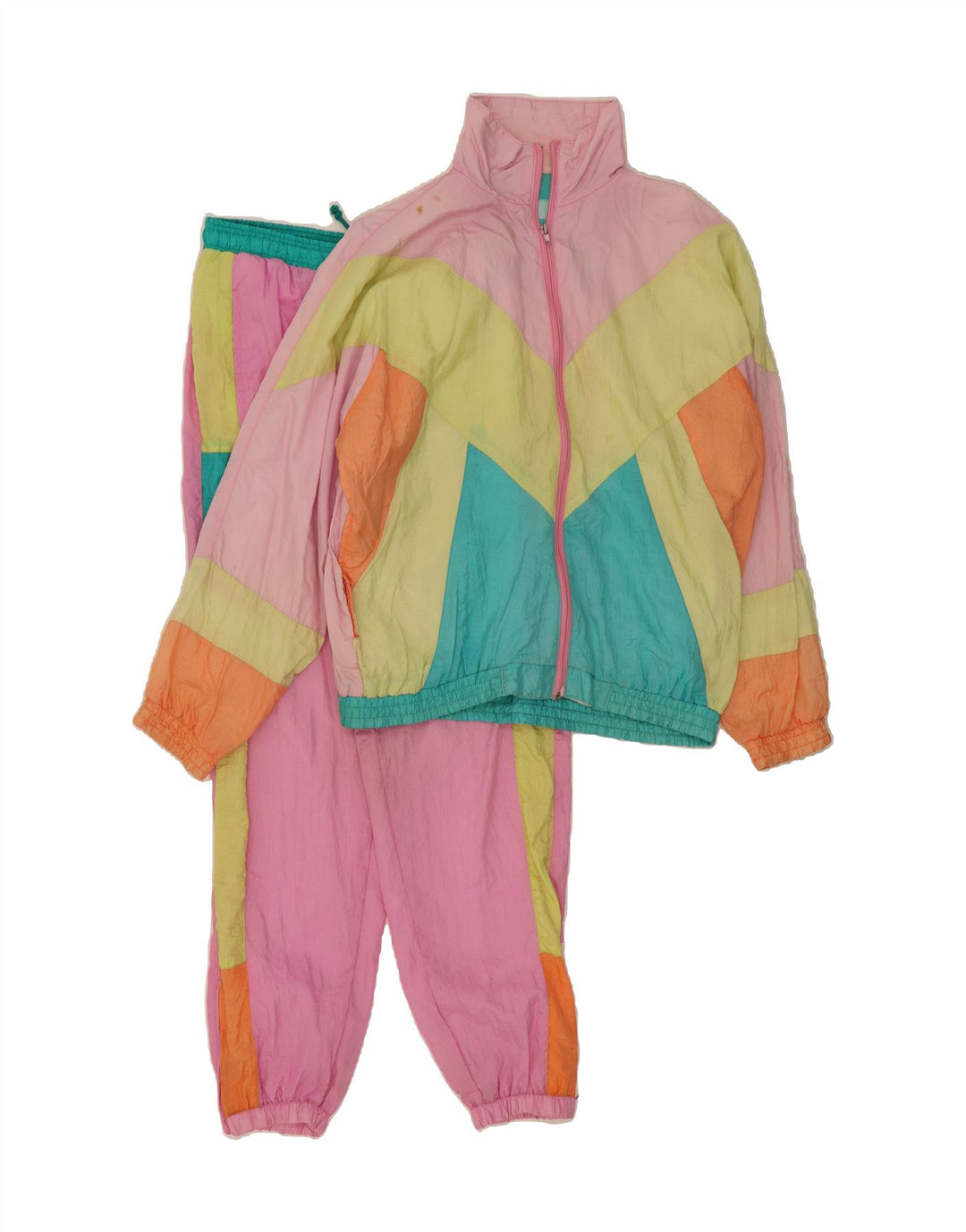 VINTAGE Womens Oversized fuld træningsdragt UK 14 Medium Pink Colourblock