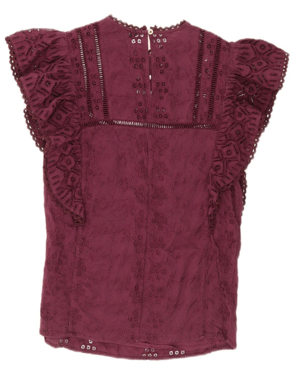 Karen Millen Damebluse Top UK 8 Lille Bourgogne Blomsterbomuld