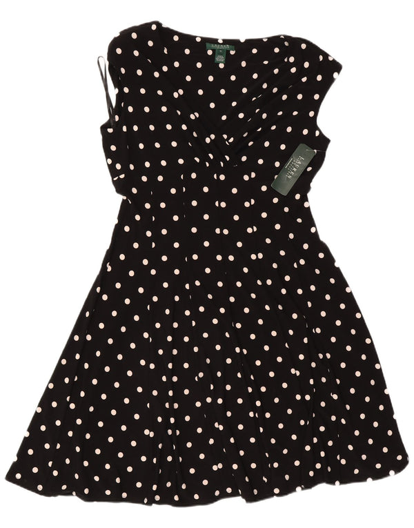 Ralph Lauren Dame A-Line Kjole US 14 XL Sort Polka Dot Polyester