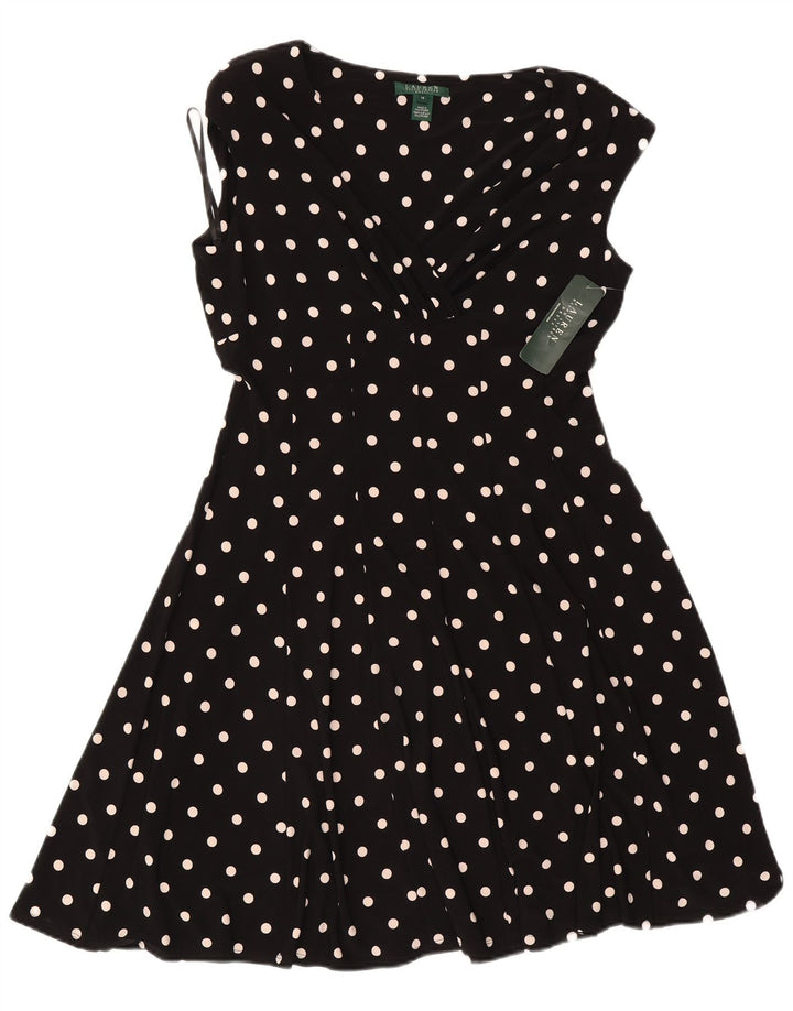 Ralph Lauren Dame A-Line Kjole US 14 XL Sort Polka Dot Polyester