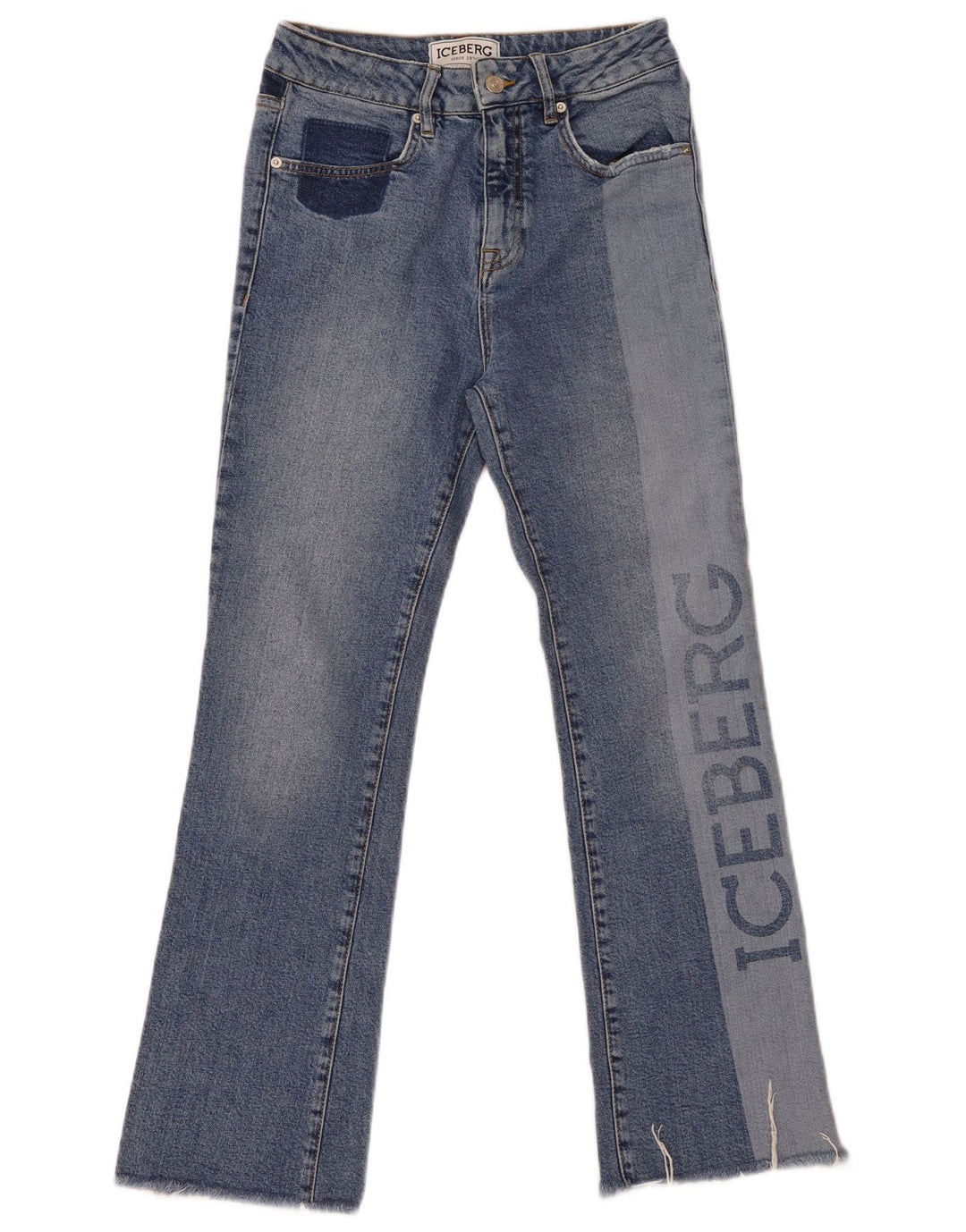 Iceberg Dame Grafisk Bootcut Jeans W27 L28 Blå Colourblock Bomuld