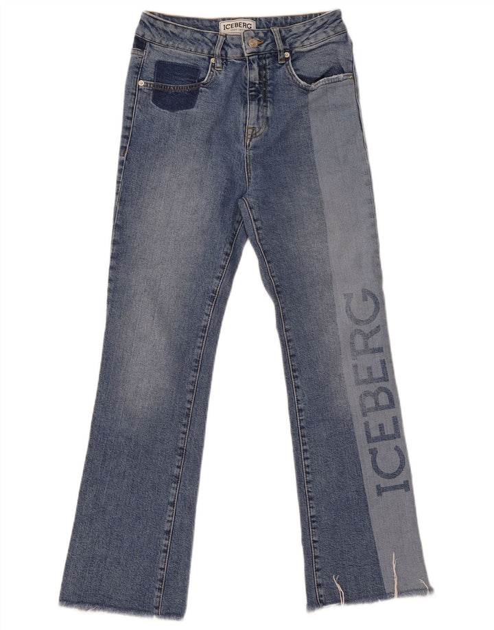 Iceberg Dame Grafisk Bootcut Jeans W27 L28 Blå Colourblock Bomuld