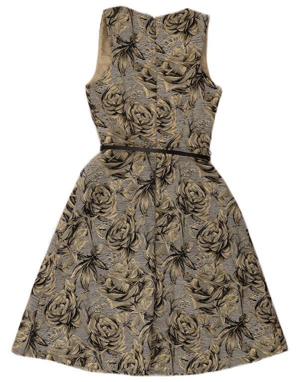 Monsoon Dame Ærmeløs A-Line Kjole UK 8 Small Grey Floral Bomuld