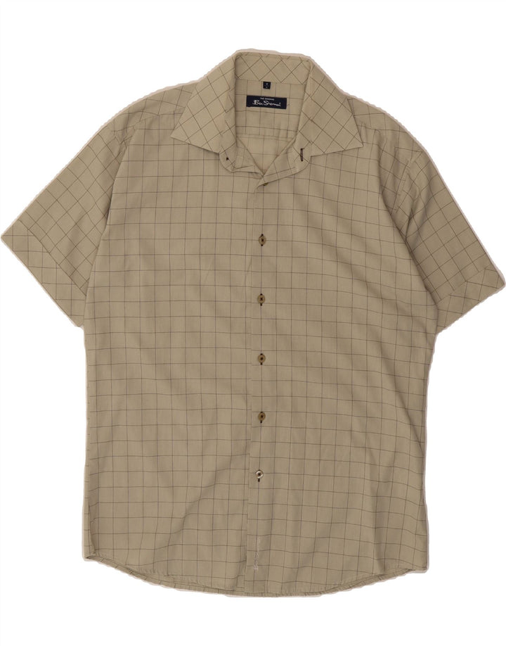 BEN SHERMAN Mens Short Sleeve Shirt Large Beige Check Cotton Vintage Ben Sherman and Second-Hand Ben Sherman from Messina Hembry 