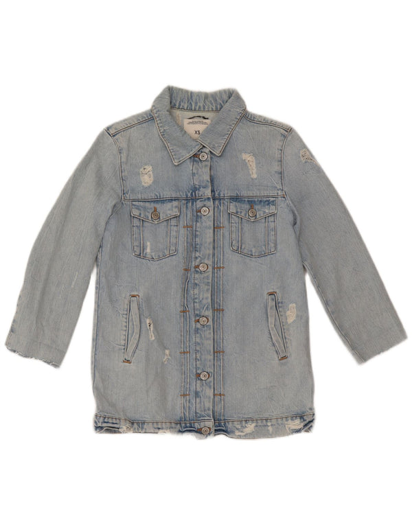 Zara Dame Distressed 3/4-ærmet denimjakke UK 6 XS Blå Bomuld