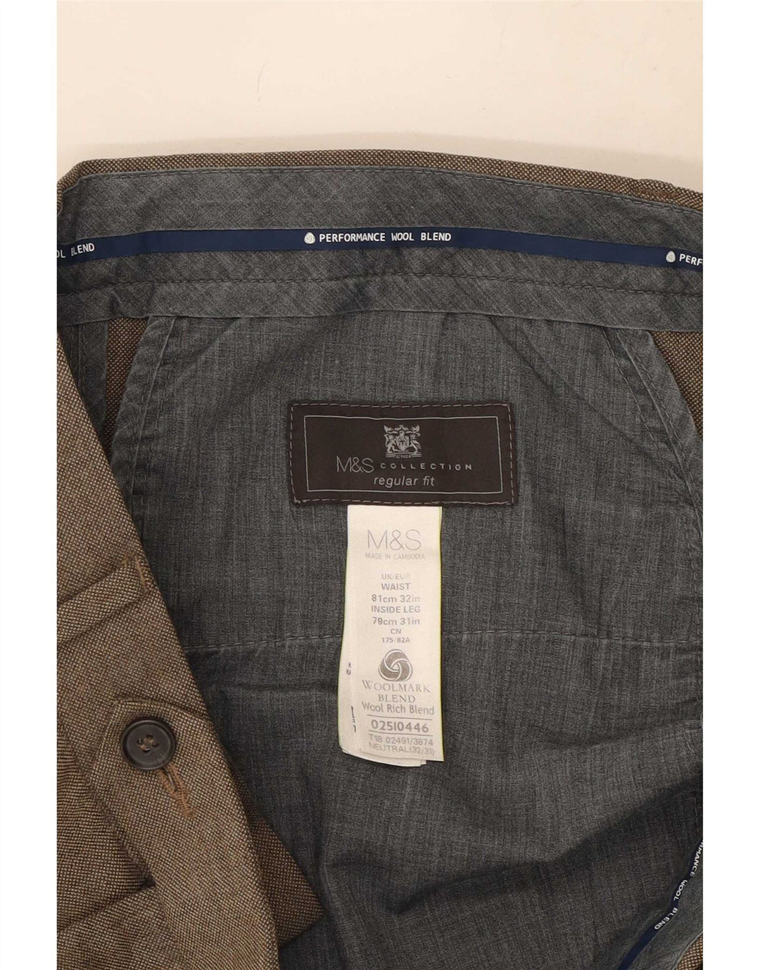 Marks & Spencer Herre Regular Fit Suit Bukser W32 L31 Beige Uld