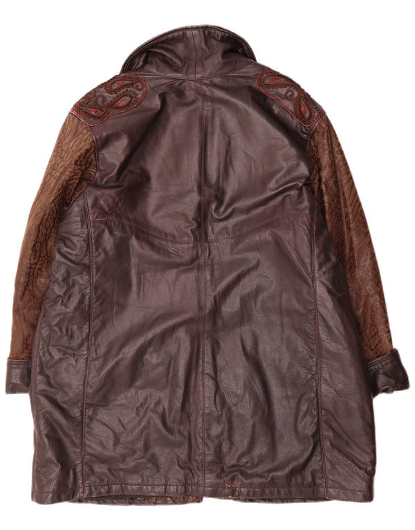 Vintage Womens Loose Fit Leather Coat UK 18 XL Burgundy Paisley
