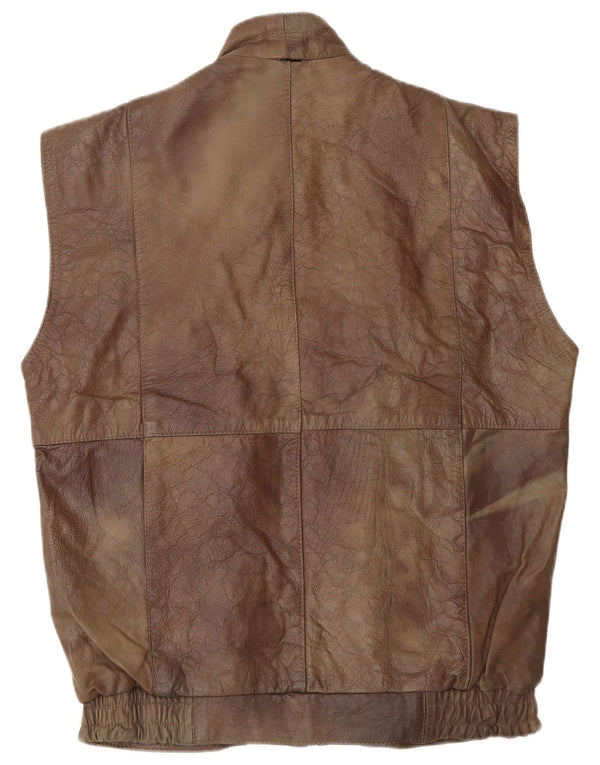 VINTAGE Herre Læder Gilet UK 38 Medium Brun