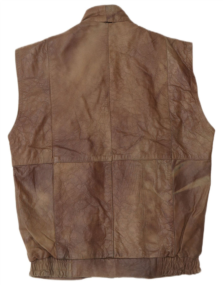 VINTAGE Herre Læder Gilet UK 38 Medium Brun